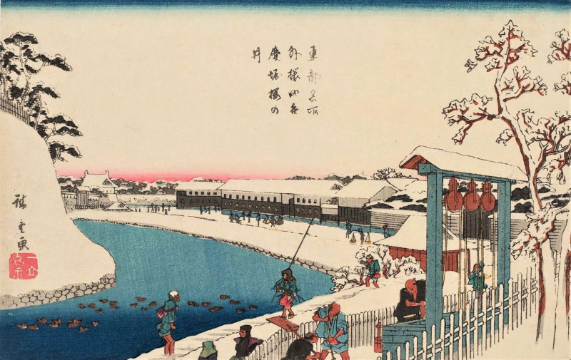 広重「東都名所・外桜田弁慶堀桜の井」のイラスト