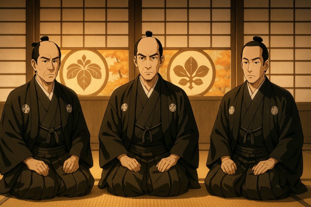 江戸城溜間で向かい合う溜詰大名。格式ある大名同士の政治の場面