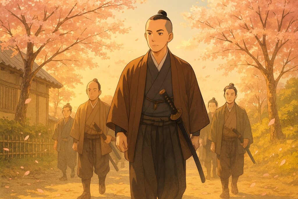 江戸出府へ向かう井伊直弼。春風の中、静かな決意を胸に旅立つ。