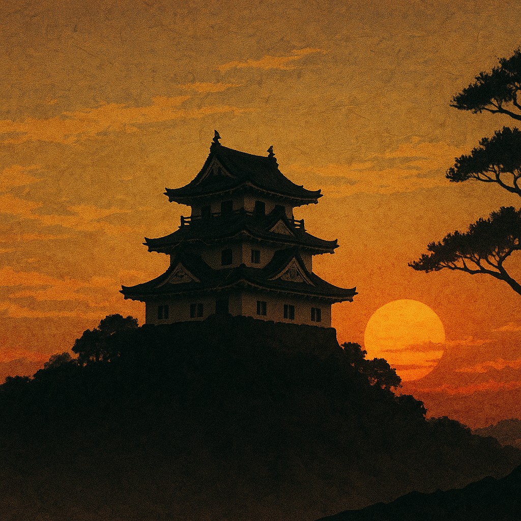 夕暮れの彦根城シルエット