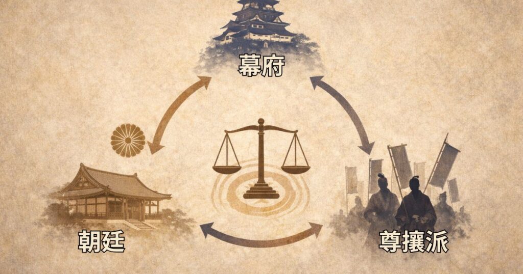 幕府・朝廷・諸藩の力関係を整理した幕末政治の相関図