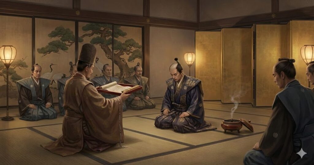 家茂将軍宣下に沸く江戸城の儀礼的な光景を表したイメージ