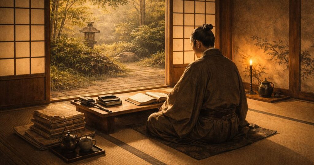 埋木舎で静かに修養を重ねる井伊直弼を象徴的に描いたイメージ